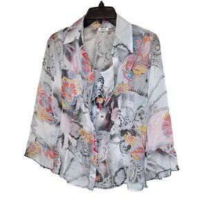 Nicola Womens 2-Piece Sheer Blouse & Sleeveless Tank Set Abstract